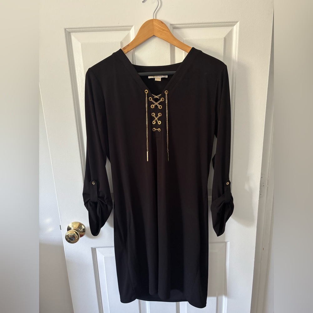 Michael Kors Black Dress with Gold Chain Detail